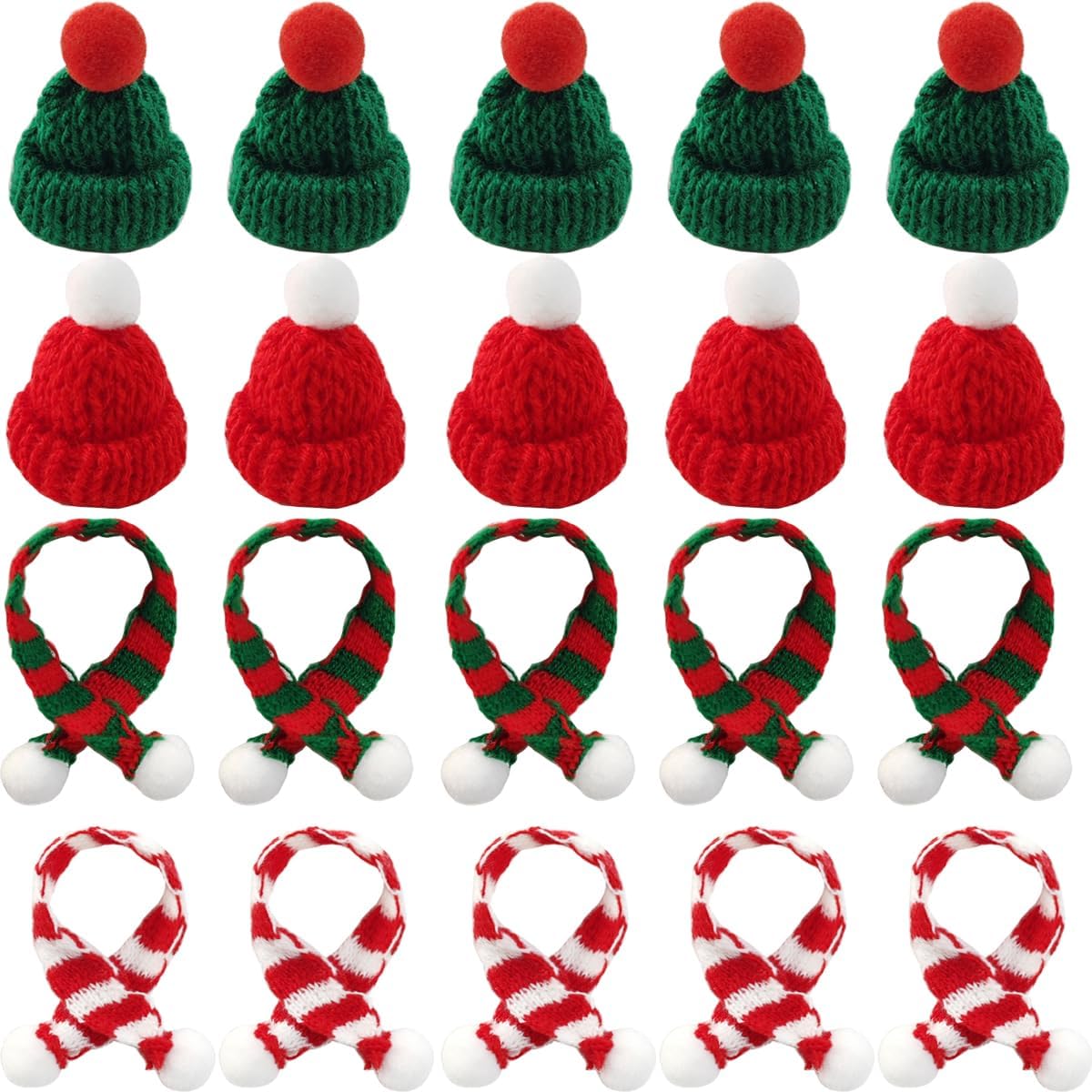 Art Craft Christmas Tree - ชุดหมวกไหมพรมขนาดเล็ก 32 ชิ้น พร้อมผ้าพันคอคริสต์มาสขนาดเล็ก หมวกซานต้าขนาดเล็กสำหรับตกแต่งต้นคริสต์มาส สำหรับงานฝีมือ