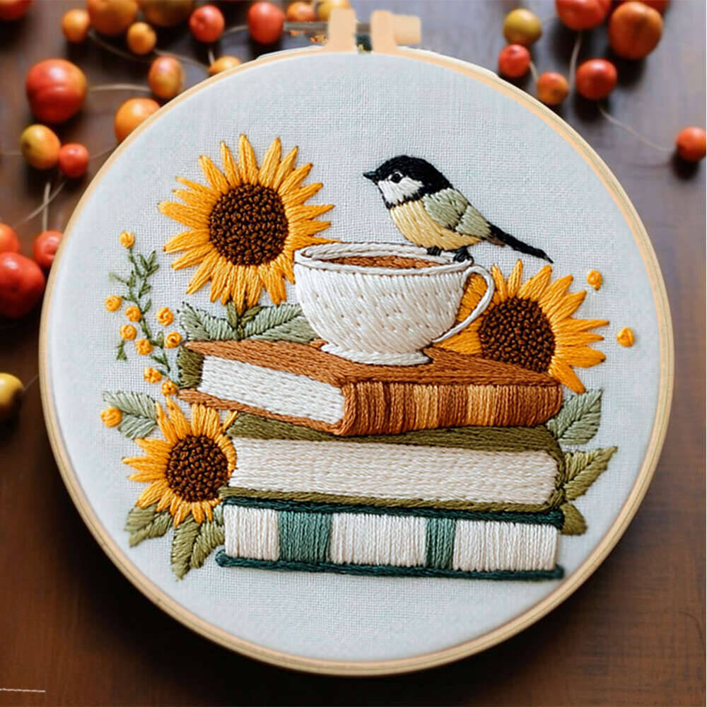 Embroidery Hoop Kit - ชุดเย็บปักถักร้อยรูปนกและดอกทานตะวัน 1 ชิ้น พร้อมเข็ม ห่วง ด้าย
