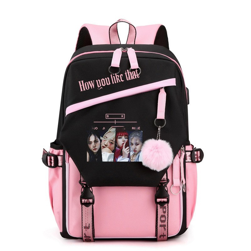 Art Craft Bag - กระเป๋าเป้สะพายหลังลายแบล็คพิงค์ความจุขนาดใหญ่ กระเป๋านักเรียนลำลอง กระเป๋าเดินทาง สำหรับนักเรียนใช้ในชีวิตประจำวัน