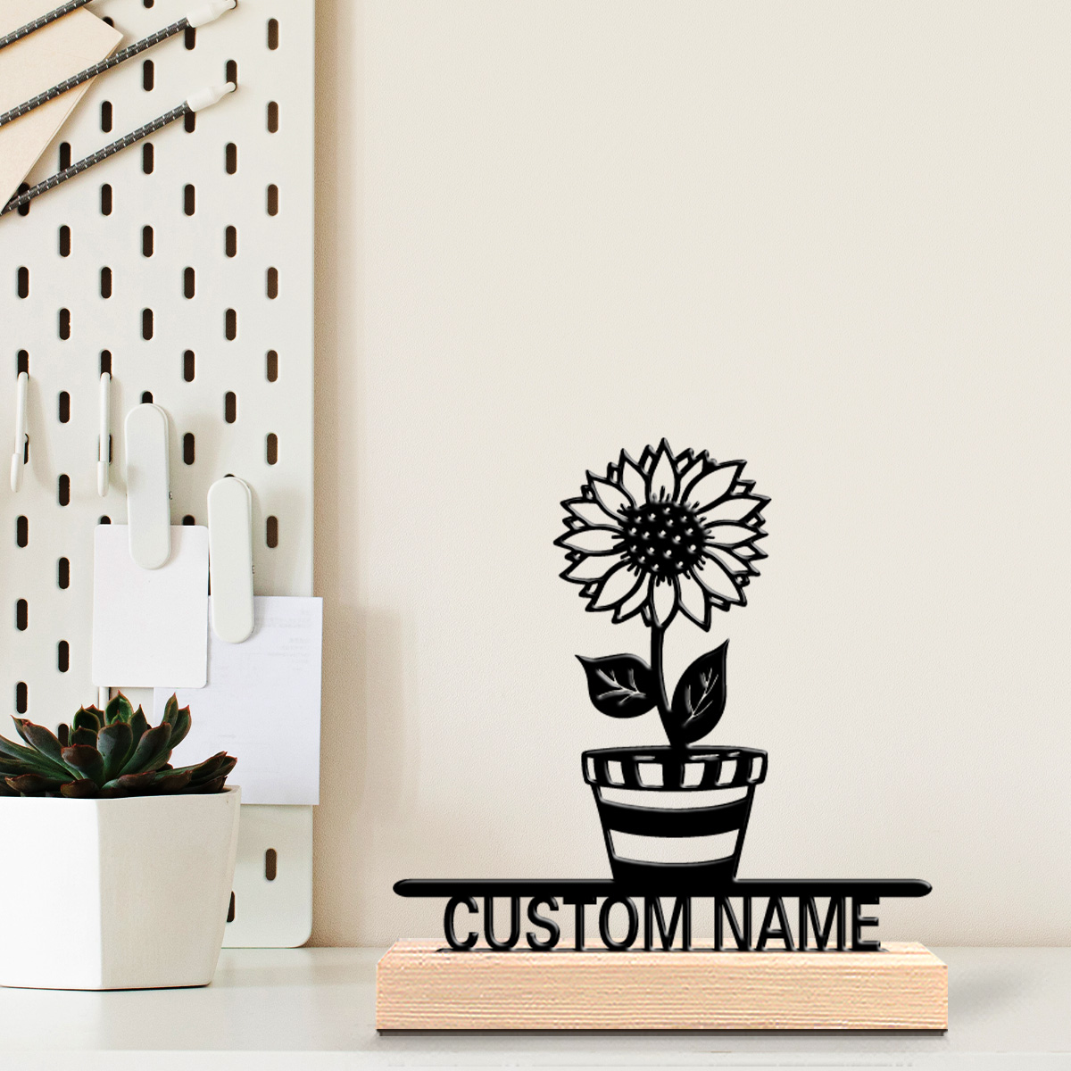 Art Craft Names - งานฝีมือศิลปะโลหะรูปดอกไม้เรียบง่าย 1 ชิ้น พร้อมฐานไม้ สามารถสลักชื่อได้ ของตกแต่งโลหะ