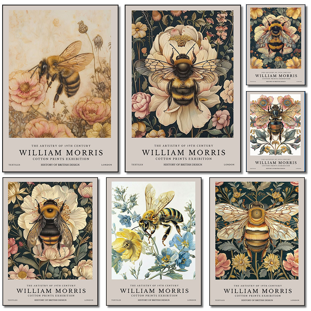 Art Craft William Morris - เรโทร วิลเลียม มอร์ริส บีส์ แอนด์ ฟลาวเวอร์สโปสเตอร์พิมพ์ภาพวาดศิลปะบนผนังห้องนอนห้องอ่านหนังสือห้องนั่งเล่นตกแต่งบ้าน