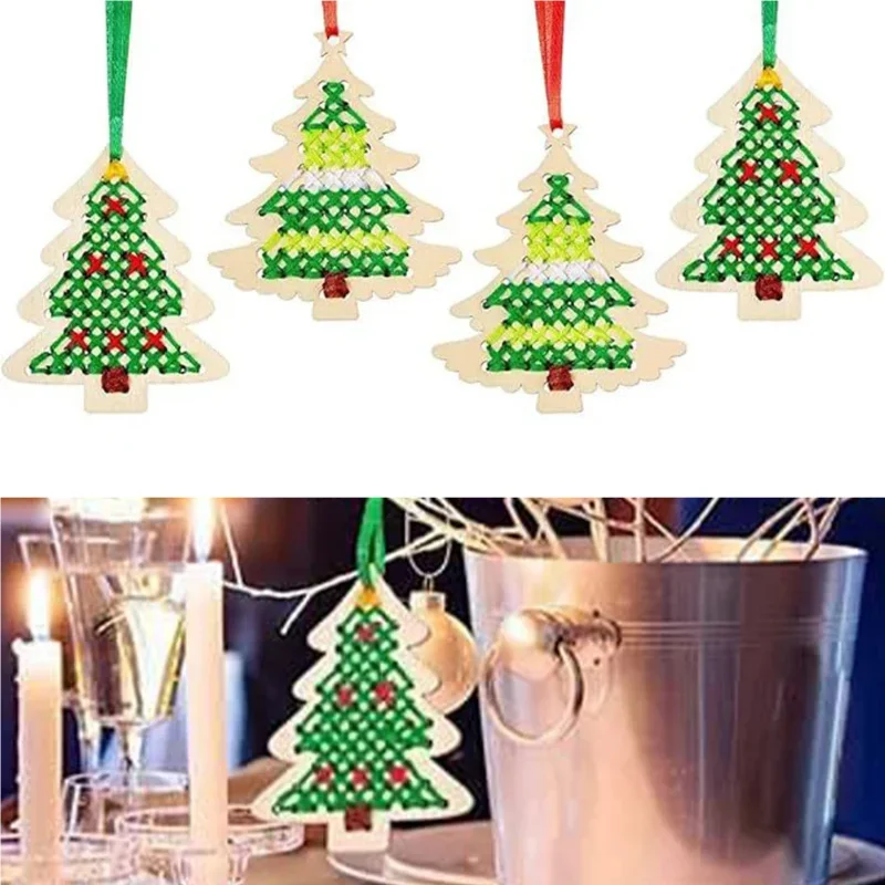Art Craft Christmas Tree - ชุดเย็บปักถักร้อย DIY คุณภาพสูง 10 ชิ้น พร้อมจี้ไม้