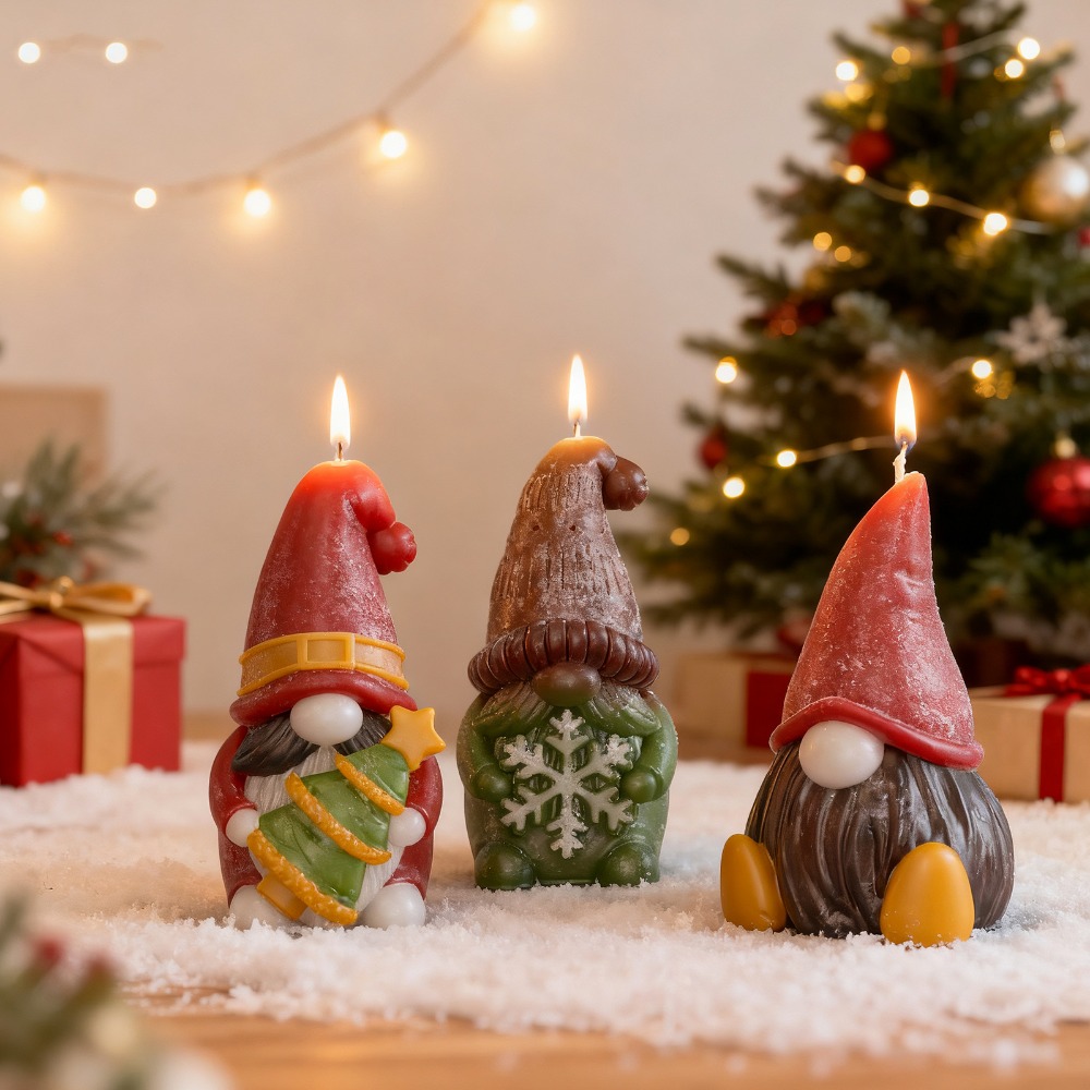 Art Craft Christmas Tree - แม่พิมพ์เทียนซิลิโคนรูปคนแคระคริสต์มาส สำหรับทำตุ๊กตา DIY ถือต้นคริสต์มาส เกล็ดหิมะ แม่พิมพ์ปูนปลาสเตอร์