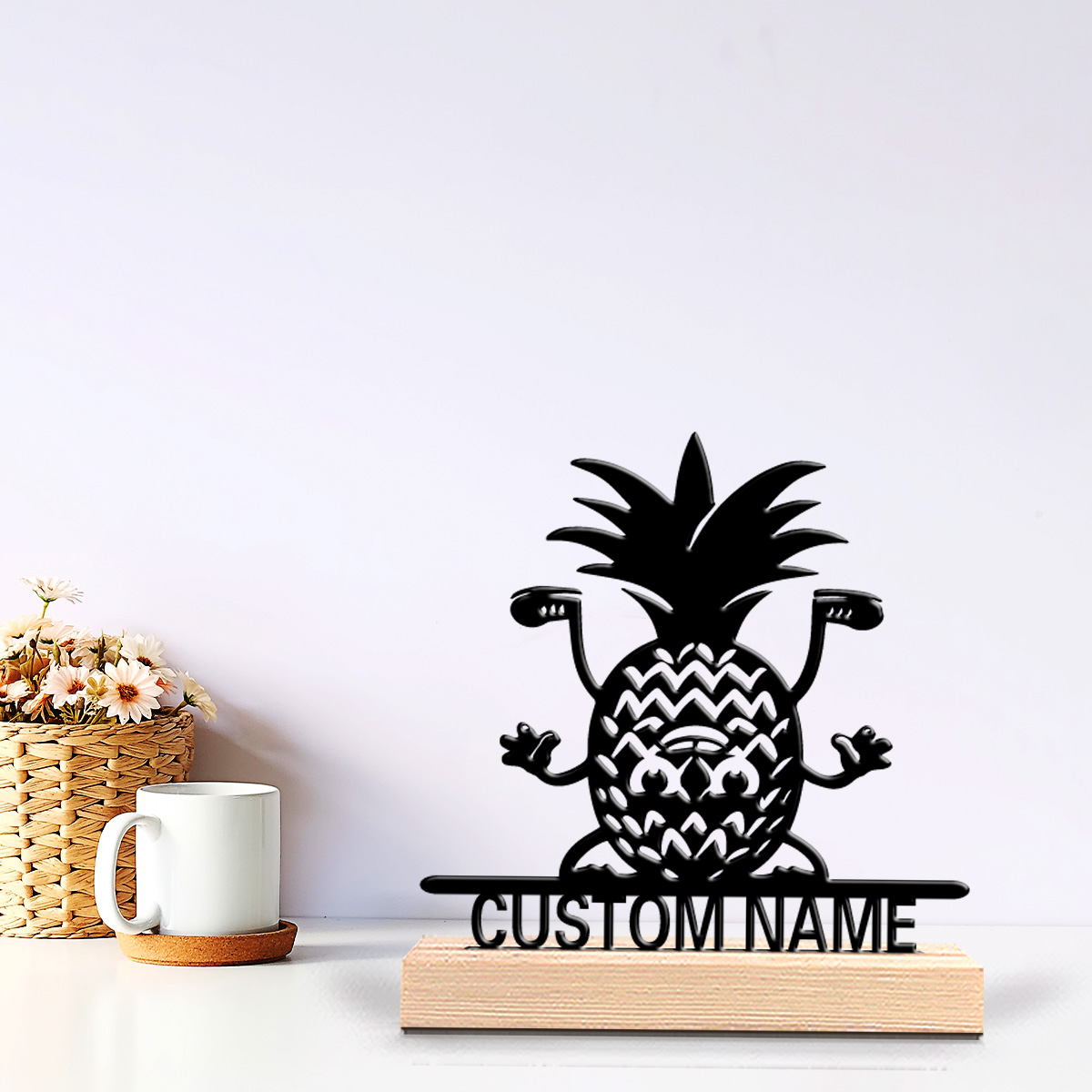 Art Craft Names - งานฝีมือศิลปะโลหะรูปสับปะรดแบบกำหนดเอง 1 ชิ้น พร้อมฐานไม้ ของตกแต่งเหล็กพร้อมฐานไม้ สำหรับเป็นของขวัญให้เด็กผู้หญิง