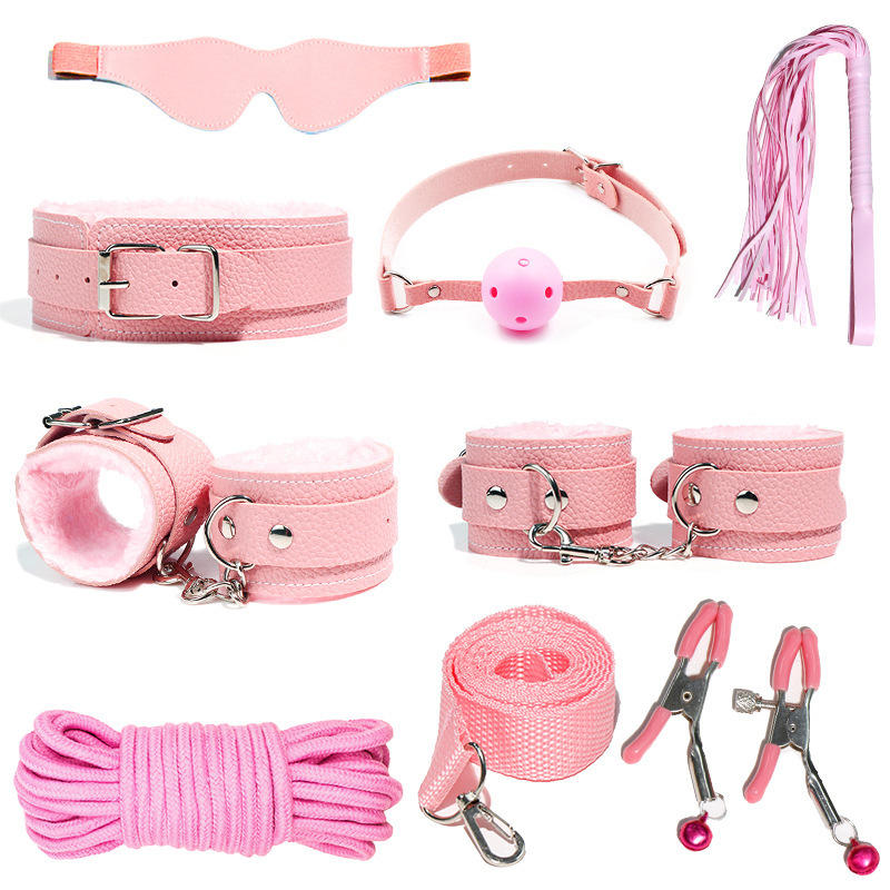 Leather Tooling Kit - 6-10 ชิ้น/เซ็ตทางเพศBondage Handcuffแส้ผู้ใหญ่คู่ของเล่นชุดเครื่องมือเพศเร้าอารมณ์ของเล่นสําหรับหญิงคู่หนังBDSMชุด