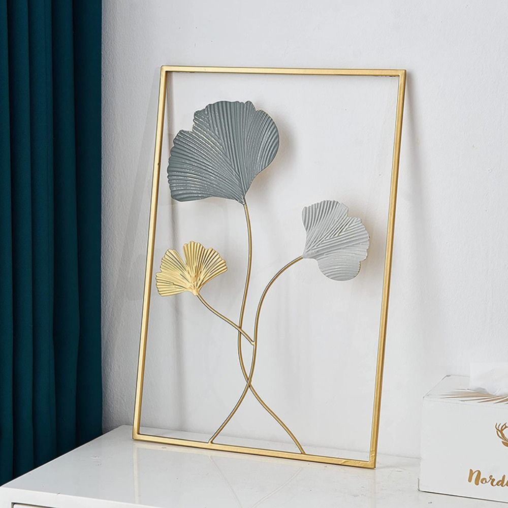 Art Craft Using Leaves - ของตกแต่งบ้าน ของประดับตกแต่งห้องนั่งเล่น ของประดับตกแต่งโต๊ะทำงาน รูปปั้นใบไม้ ของประดับตกแต่งรูปใบแปะก๊วย งานศิลปะเหล็ก