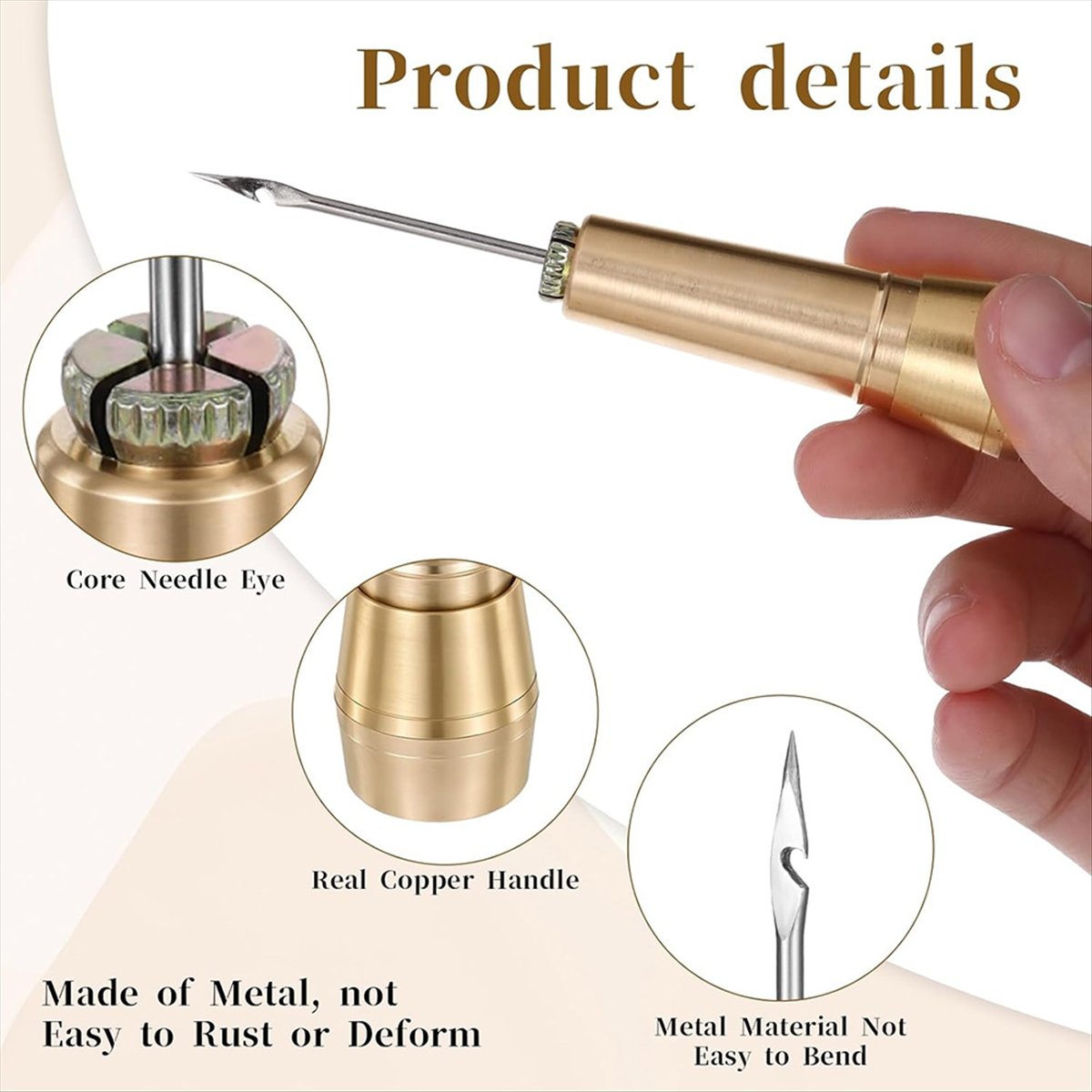 Leather Tooling Kit - ชุดเข็มเย็บหนัง 9 ชิ้น พร้อมด้ามทองแดง 6 เข็ม