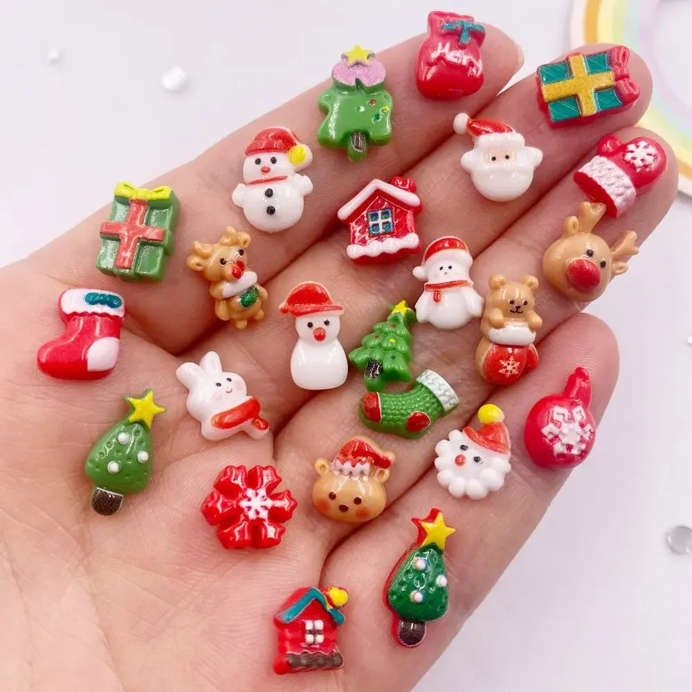 Art Craft Christmas Tree - 50ชิ้นตุ๊กตาหิมะต้นคริสต์มาสสีสันสดใสเรซินมินิซานตาคลอสกวางเรนเดียร์ตุ๊กตาหลังเรียบศิลปะตกแต่งเล็บแบบทำมือสมุดภาพอุปกรณ์งานฝีมือ